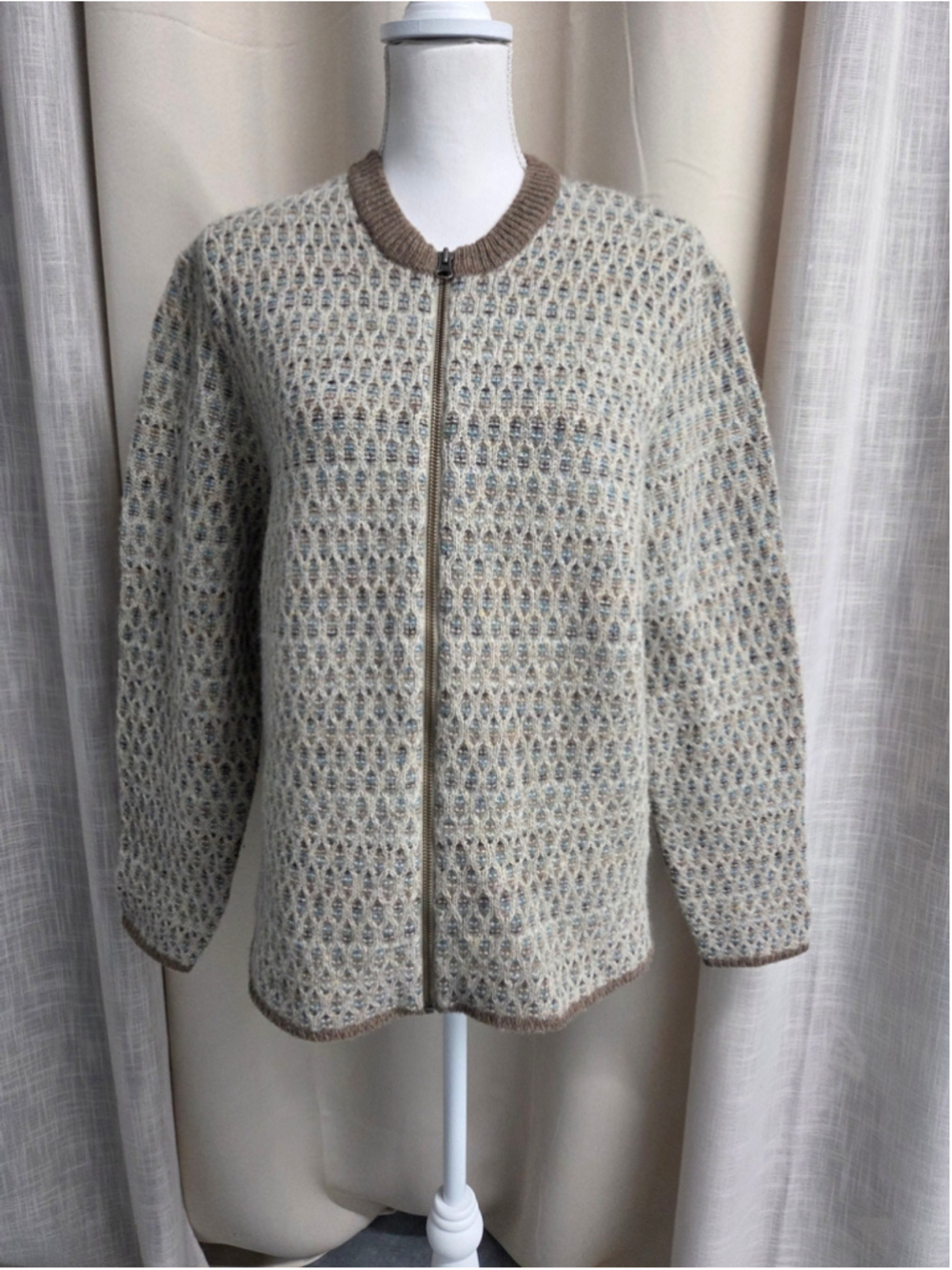 Woolrich Oatmeal Knit Zip Cardigan Warm Cozy 100% Wool Nordic Size XL